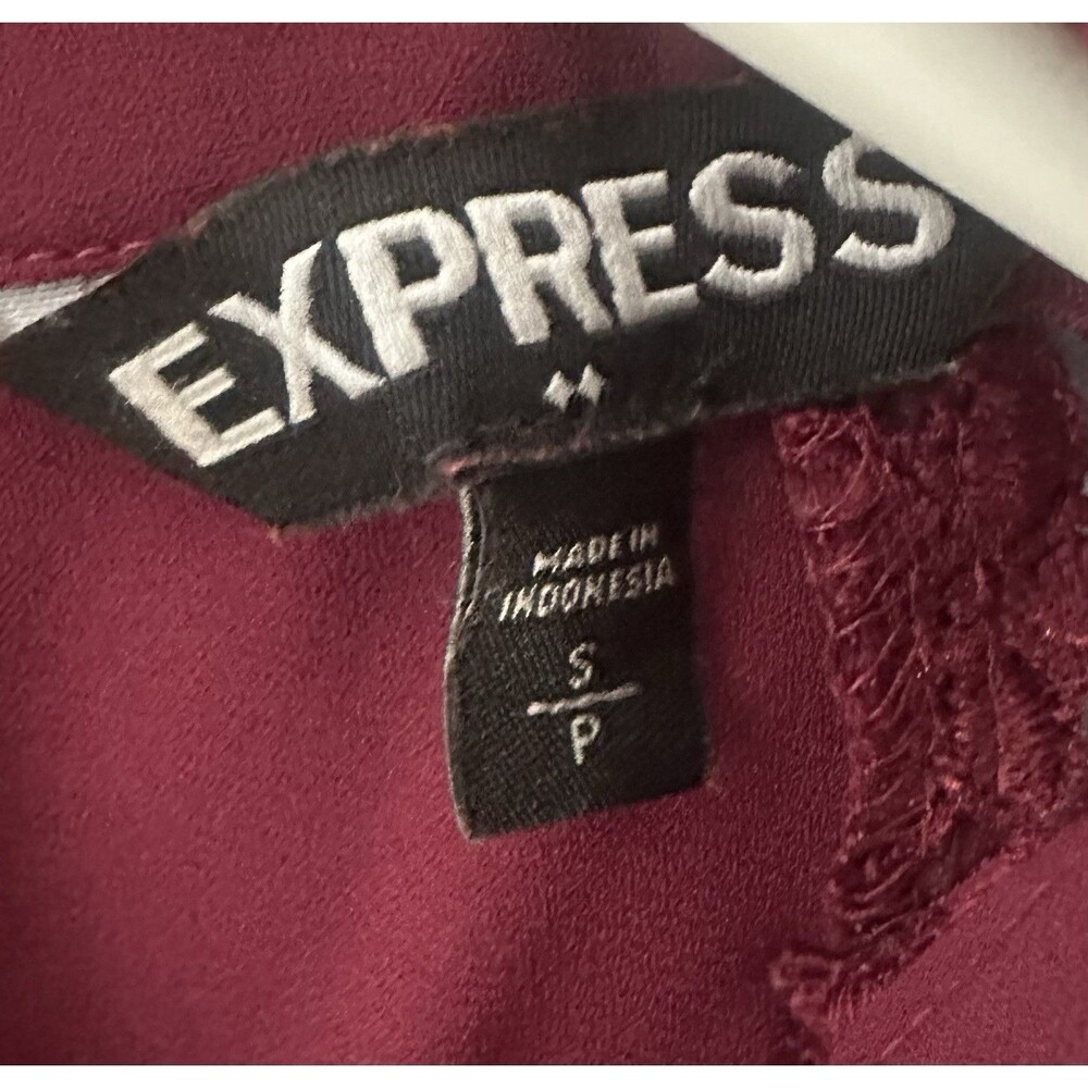 Express Lace Cap Sleeve Blouse Small Burgundy High Neck Keyhole Back Top - Picture 4 of 7
